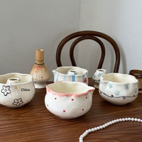 Ensemble de bols à matcha en céramique de style coréen Estick, motif de pétales façonnés à la main, sous glaçure, compatibles micro-ondes, idéal pour offrir