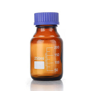 Lab Scientific Round Graduated Amber Glass Reagent Bottle With Blue Gl45 Screw Lid 50Ml For <b>Media</b> <b>Storage</b> - Product Image 2