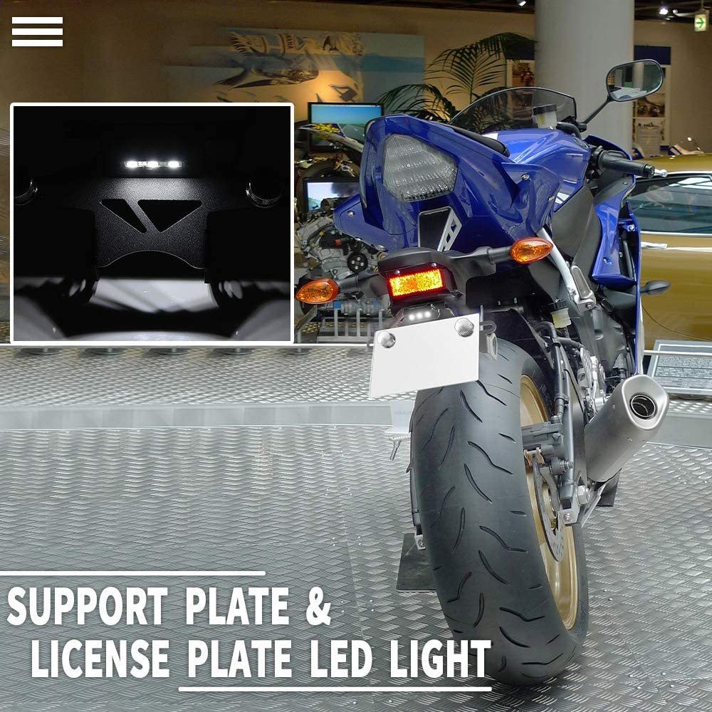 Support De Plaque D’immatriculation Arrière CNC Aluminium Avec LED Pour Yamaha YZF R6 2006-2016