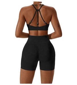 Combinaison longue d'entraînement 2 pièces 3 pièces grande taille avec logo personnalisé pour femmes ensemble de yoga sans couture froissé pour les fesses - Product Image 6