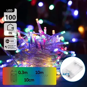 Guirnalda de luces planas, alimentada por pilas 3AA, RGBY, 10m, ideal para decoración de interiores y exteriores, fiestas y - Product Image 1