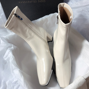 Zapatos de Tacón Bajo para <span class=keywords><strong>Mujer</strong></span>, Elegantes, con Punta Cuadrada, Cierre Lateral Grueso, Color Sólido, Costuras Plateadas, Elásticos, para Otoño - Product Image 3