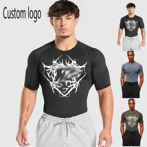 Custom Logo <b>Men's</b> Shark-Pattern Compression <b>T</b>-<b>Shirt</b> - Breathable <b>Muscle</b>-Fit Athletic Tee for Indoor/Outdoor Training - Product Image 1