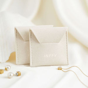 Pochettes à bijoux personnalisées de luxe en flanelle rose avec rabat, sacs à bijoux personnalisés en similicuir de qualité supérieure pour boucles d'oreilles et colliers, emballage cadeau - Product Image 3