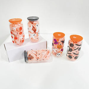 Transparent Halloween 16oz <span class=keywords><strong>verre</strong></span> peut En Gros en vrac Glace Café soda pop bière vin tasse <span class=keywords><strong>Avec</strong></span> couvercle en plastique et <span class=keywords><strong>paille</strong></span> - Product Image 2