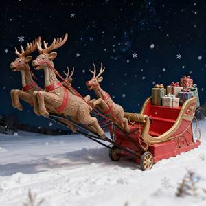 Sculpture décorative en résine écologique personnalisée pour l'extérieur, représentant un renne grandeur nature tirant un chariot pour un cadeau d'affaires de Noël - Product Image 1