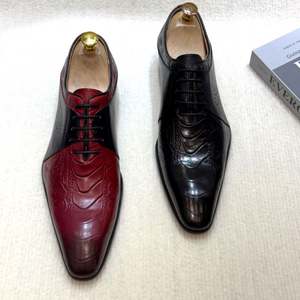 Zapatos Oxford de Hombre, Hechos a Mano, con Estampado Floral, de Cuero Genuino, con Cordones, Ligeros, Formales, para Negocios, Otoño, Impermeables - Product Image 2