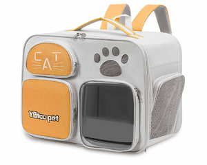 <b>Pet</b> Cat Backpack <b>Carrier</b> Oxford Material Breathable Zipper Closure for Cats Gray and Orange Color - Product Image 1
