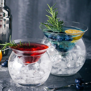 Alcohólico creativo Molecular enfriamiento cóctel vidrio mezcla vasos <span class=keywords><strong>Martini</strong></span> bola taza con Base dividida doble pared vidrio - Product Image 3