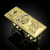 Bague Hiphop Tendance et Distinctive en Alliage Plaqué Or 14K, Motif Billets de 100 Dollars, Cadeau de Mariage pour Hommes, Femmes, Unisexe