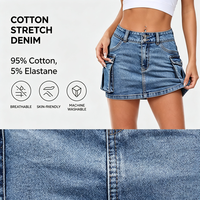 Mini-jupe en jean ajustée taille basse pour femme, très extensible, avec poches, style arcade et streetwear old school