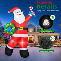 Père Noël gonflable de 12 pieds avec guirlande de cannes en sucre et lumière LED, ornement de Noël pour la cour, la pelouse, la maison, la décoration extérieure des fêtes