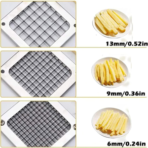 Cortador de Batatas Fritas em Aço Inoxidável Profissional, Cortador Comercial de Vegetais e Batatas com 3 Moldes - Product Image 3