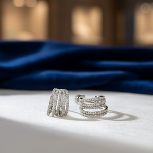 Orecchini a Cerchio di Lusso in Argento 925 Placcato Rodio con Perle e Diamanti Taglio Brillante Rotondo per Donna, Gioielli da Festa - Product Image 2