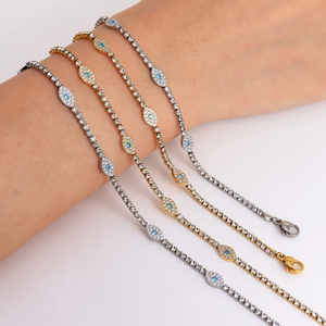 फैशन ज्वैलरी ने स्टेनलेस स्टील के सोने की प्लेटेड टैर्निश मुक्त सैपफायर ब्लू रत्न सेट किया - Product Image 3