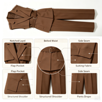 Ensemble deux pièces pour femme : veste sans manches ceinturée et pantalon droit taille haute