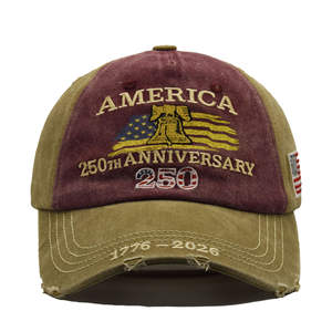 Gorra de Béisbol Ajustable de 6 Paneles de Algodón con Bordado e Impresión, Diseño del 250 Aniversario de EE. UU., Cuatro Estaciones - Product Image 2