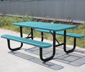 Tavolo da Picnic Moderno per Esterni in Metallo Rivestito in Plastica con Rete in Acciaio per Arredamento da Giardino - Product Image 2