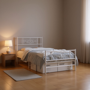 Base de Cama Individual Rectangular Moderna de Acero Blanco, Tamaño Twin, Muebles para Dormitorio - Product Image 2