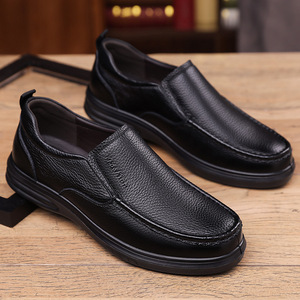 Zapatos de hombre de cuero genuino, sin cordones, con punta cerrada, suela de goma, cómodos para caminar, para personas de mediana edad y mayores. - Product Image 2