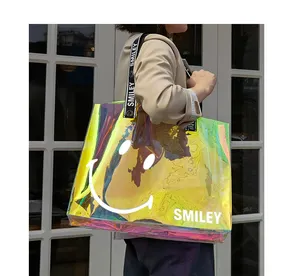 Tùy chỉnh Hologram Laser trong suốt PVC Tote Túi Holographic óng ánh không thấm nước Vai mua sắm túi