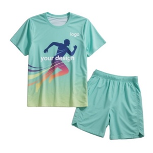 Ensemble de vêtements de sport Dryfit de haute qualité 100% polyester respirant, comprenant un maillot de tennis avec t-shirt et short pour l'été, logo personnalisé - Product Image 1