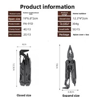 Pince multifonction pliable 3CR13 avec allume-feu, coupe-corde, manche squeletté en acier inoxydable – Outil EDC pour le camping et la survie en extérieur