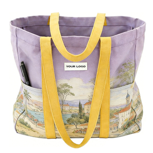 Sac fourre-tout en toile de coton réutilisable, imperméable, couleur naturelle, été, Ujoy Gift, fermeture ouverte, design personnalisé pour femmes - Product Image 1
