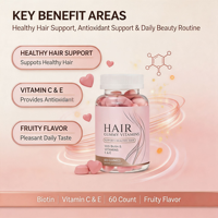 Gummies de Vitamines Capillaires en Gros Biotine Vitamine C E 60 Unités Saveur Fruitée Soutien Beauté Cheveux Sains OEM Marque Privée