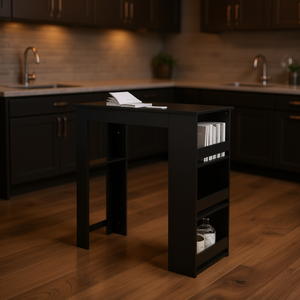 Mesa de Bar Rectangular Compacta de Madera Sintética Negra con Almacenamiento, 3 Estantes, Diseño Moderno y Minimalista, Muebles para el Hogar - Product Image 2