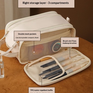 Sac de rangement pour cosmétiques de voyage portable à grande capacité avec fermeture éclair personnalisée, 3 couches, imperméable, pour maquillage - Product Image 3