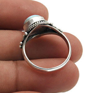 Bagues classiques faites à la main de luxe au design bohème 925 Sterling Silver Birthstone Fine Jewelry Bezel Set Blue Larimar Rings OEM ODM - Product Image 5