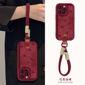 Rouge foncé Bowknot Poignet Longe Lentille Protection TPU Housse de Téléphone Portable pour Iphone 6 7 8 X Xr Xs 11 12 13 14 15 16 17 Pro <span class=keywords><strong>Max</strong></span> - Product Image 4