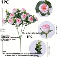 Bouquet de simulation Eucalyptus 11 petites roses, fleurs artificielles en plastique au toucher naturel, petite poignée, pour mariage, Halloween, décoration intérieure
