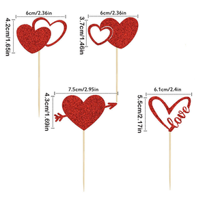 12 décorations de cupcakes en forme de cœur scintillant pour la Saint-Valentin, fournitures de décoration de gâteaux pour fête - Product Image 2