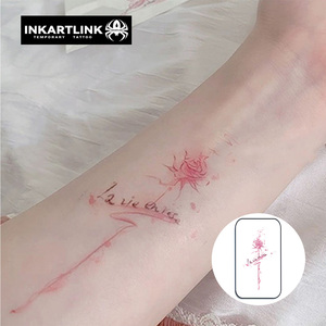 INKARTLINK <span class=keywords><strong>Tatouage</strong></span> temporaire en aquarelle en gros, citation <span class=keywords><strong>rose</strong></span>, La Vie En <span class=keywords><strong>Rose</strong></span>, lettrage français, petite fleur <span class=keywords><strong>rose</strong></span>, autocollant d'art corporel - Product Image 1