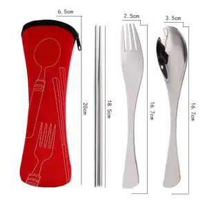 Thép không gỉ dao kéo đặt đồ dùng du lịch Flatware đặt nĩa muỗng đũa đồ dùng du lịch thiết lập với túi dao nĩa muỗng
