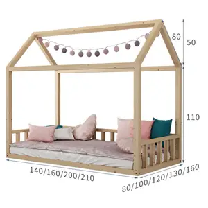 INS Hot Sale Nordic Style Furniture Baby Beds Eco-friendly Solid Wooden Kids House Bed