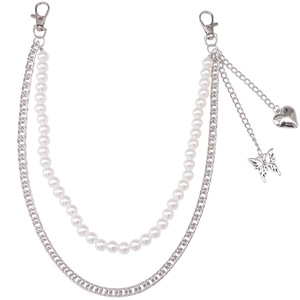 Cadena de cintura con perlas de imitación estilo mariposa, doble anillo, estilo hip hop, para uso diario, cadena corporal de moda. - Product Image 5