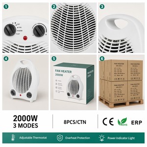 Radiateur Soufflant <span class=keywords><strong>Portable</strong></span> <span class=keywords><strong>Électrique</strong></span> avec Thermostat, Chauffage d'Appoint 3 Modes (Froid, Chaud, Tempéré), 1000W 2000W, Contrôle Automatique de la Température, Protection Contre la Surchauffe - Product Image 5