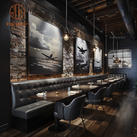 Ensemble de meubles sur mesure Ron Group Commercial : table carrée en bois, chaise personnalisée, banquette en cuir noir capitonnée pour restaurant