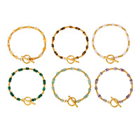 Bracelet en pierres naturelles colorées SL378, perles en acier inoxydable doré, fermoir OT, bijoux empilables pour femmes