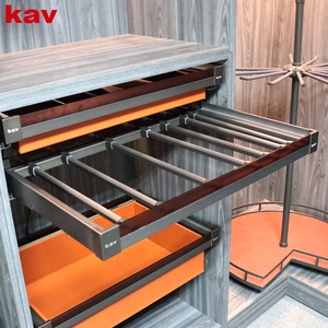 Porte-<span class=keywords><strong>pantalon</strong></span> mural rétractable en alliage d'aluminium à fermeture douce, organisateur de placard multifonction, cintre coulissant <span class=keywords><strong>pour</strong></span> un gain de place - Product Image 3