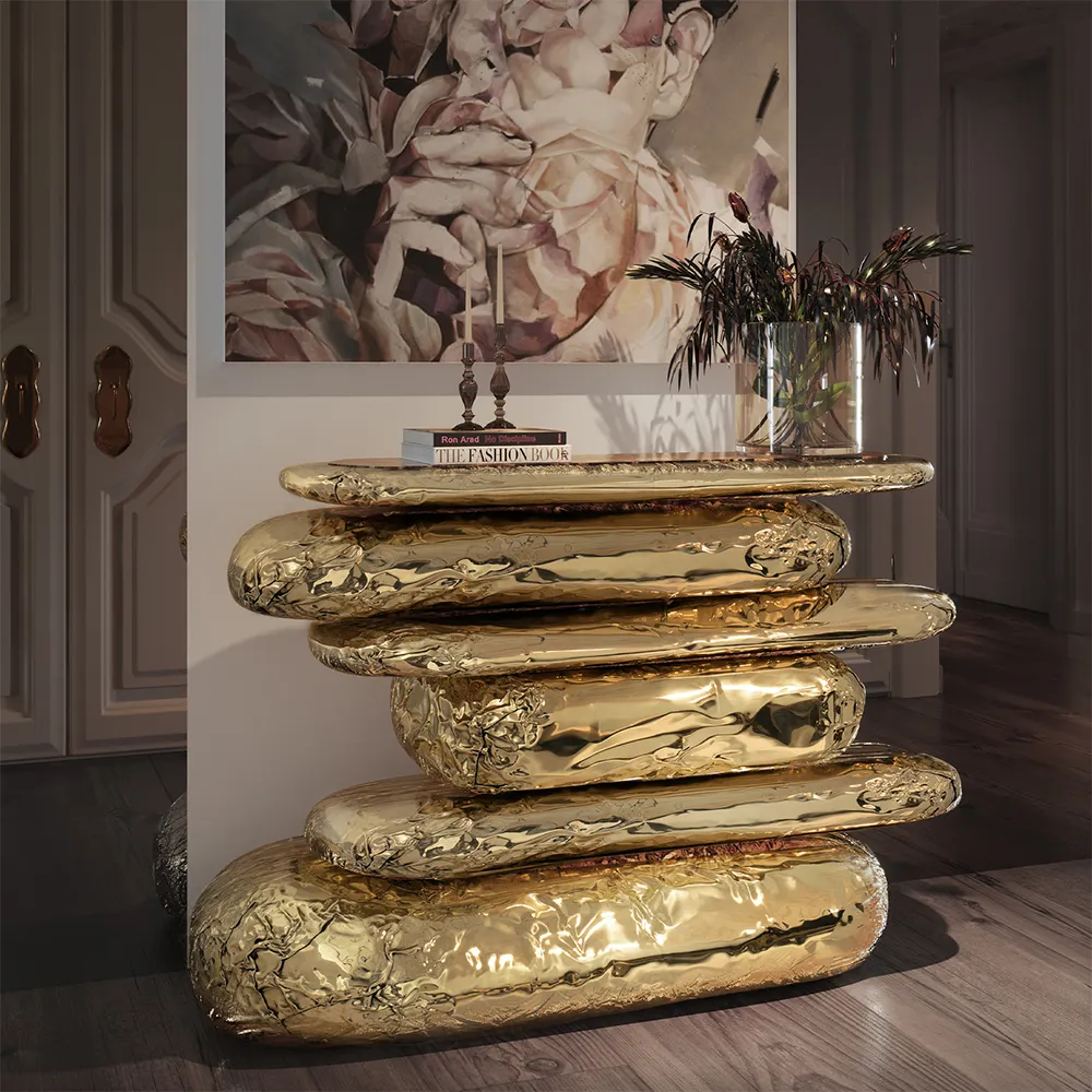 Contemporary High-end Custom Hand Carved Household Furniture Solid Brass and Marble Hallway Decorative Table Console Table