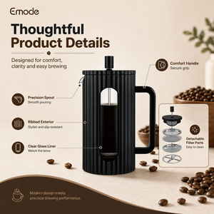 Cafetera Francesa con Vidrio de Borosilicato, 3 Niveles de Filtración, Diseño Acanalado para Café, Té y Bebidas Frías - Product Image 4