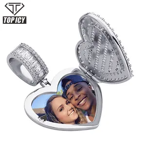 Hip Hop DIY Customized heart box Iced Out Cubic Zircon silver gold Jewelry Edge Paved Photo Necklace Private Photo Pendant