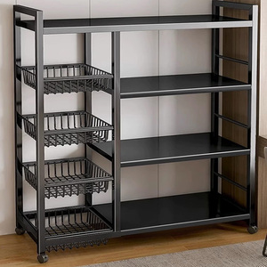 Estantes de cocina de metal para el hogar con ruedas, estante para frutas y verduras, estante de almacenamiento para horno microondas de cocina móvil multifuncional - Product Image 6