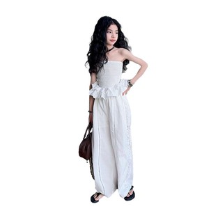 Top a Tubo Bianco con Volant per Ragazze, <span class=keywords><strong>Pantaloni</strong></span> Dritti a Vita Alta in Pizzo, Stile Coreano in Cotone Casual, Nuova Collezione 2025 Elegante per Bambine - Product Image 3