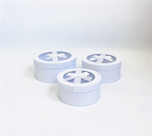 Chất Lượng Cao Ba-Mảnh Thiết Lập Hộp Tròn Hộp Hoa Hộp Quà Tặng Hoa Với Bow PVC Cử<span class=keywords><strong>a</strong></span> Sổ Mở Cho Ngày Valentine - Product Image 3