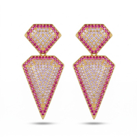 SENYU Boucles d'oreilles pendantes modernes en forme de triangle diamanté, micro-pavé de zircon rose étincelant, boucles d'oreilles statement, accessoires de luxe pour femmes